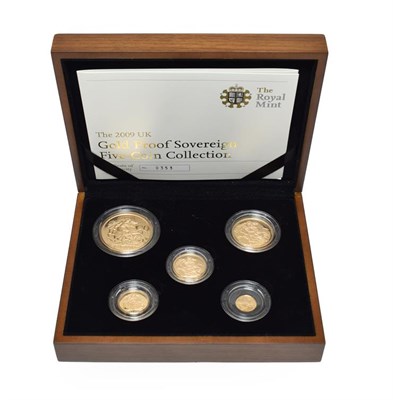 Lot 4242 - Elizabeth II, 5-Coin Gold Proof Sovereign Collection 2009 comprising: £5, double sovereign,...