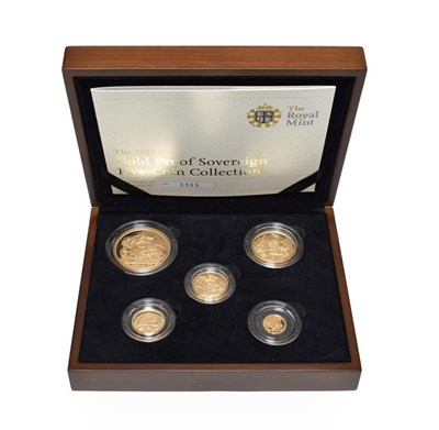 Lot 4244 - Elizabeth II, 5-Coin Gold Proof Sovereign Collection 2010 comprising: £5, double sovereign,...