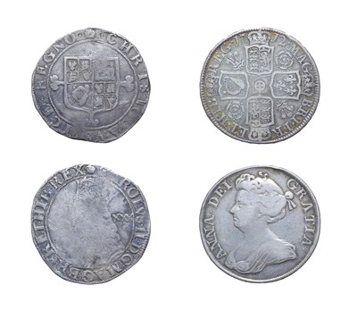 Lot 4248 - 2 x British silver coins consisting of: Charles II, 1660-02 halfcrown, mm crown. Third hammered...