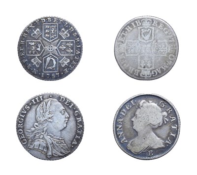 Lot 4249 - Anne, 1707E Shilling and George III, 1797 Shilling. 2 x silver coins consisting of Anne, 1707...