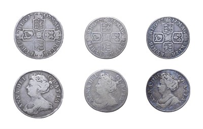 Lot 4255 - 3 x Silver Coins of Anne consisting of: 1707 halfcrown. Obv: Draped bust left. Rev: Cruciform...