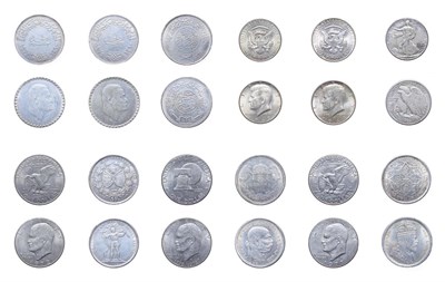 Lot 4262 - A miscellany of 9 x silver coins consisting of: USA, 3x  Denver mint Eisenhower dollar: 1972, 1976