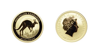 Lot 4273 - Australia, 2017 50 Dollars, 1/2 oz .999 Gold. Obv: Fourth portrait facing right. Rev: Kangaroo...