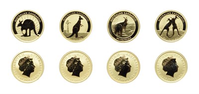 Lot 4278 - Australia, 4 x 15 dollars, 1/10 oz .999 Gold Coins featuring the 2010, 2011, 2012 and 2013 kangaroo