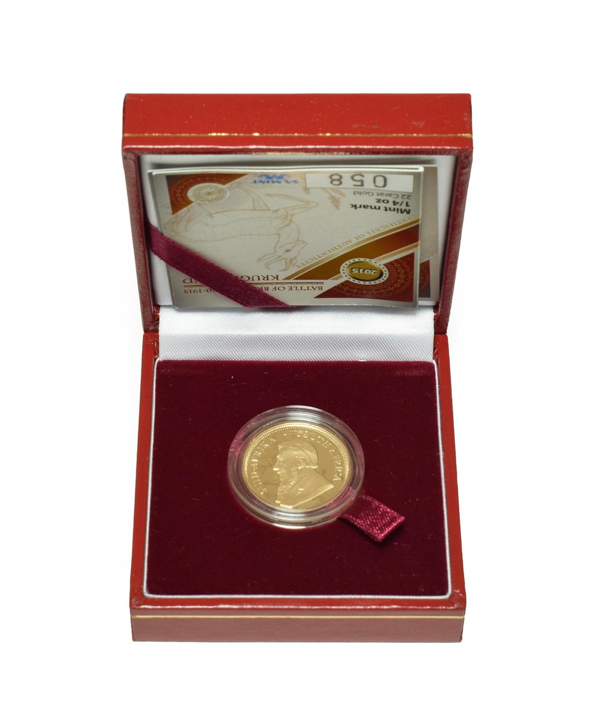 Lot 4297 - South Africa, Gold Proof Quarter Ounce Krugerrand 2015, struck to commemorate the 75th...