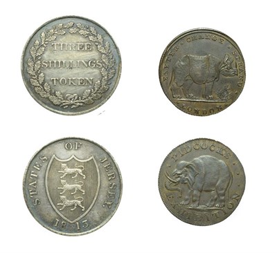 Lot 4314 - 2 x English Tokens consisting of a Jersey, 1813 three shillings token. Obv: Arms of Jersey,...