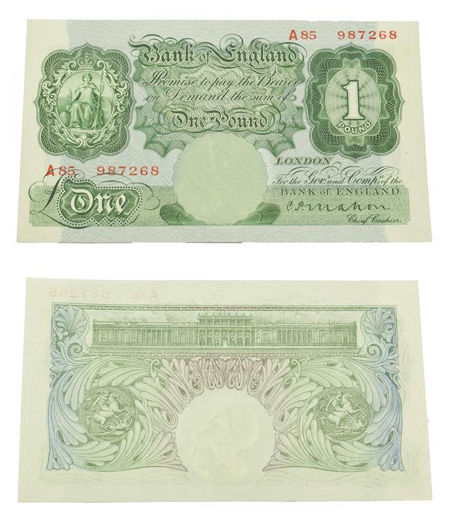 Lot 4327 - Great Britain, One Pound Note. 1928 - 1948. Green on multi colour underprint, paper without...