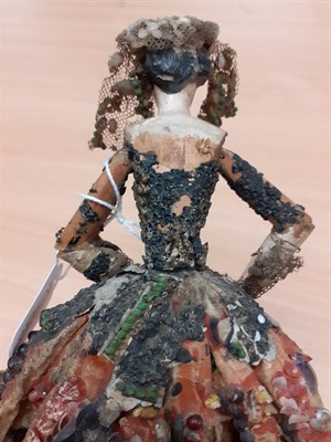 Lot 6006 - 19th Century Carved Polychrome Doll, with jointed bent arms, wooden torso and lower legs, black...
