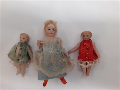 Lot 6009 - Late 19th/Early 20th Century Bisque Miniature Dolls House Figures, comprising a doll with...