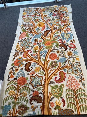 Lot 6017 - Pair of Crewelwork Panels/Curtains, depicting a central tree hung with large decorative leaves...