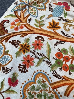 Lot 6017 - Pair of Crewelwork Panels/Curtains, depicting a central tree hung with large decorative leaves...
