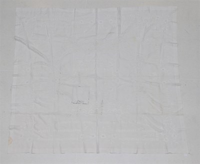 Lot 6027 - Large Early 20th Century White Linen Table Cloth, with drawn thread work, lace inserts and...
