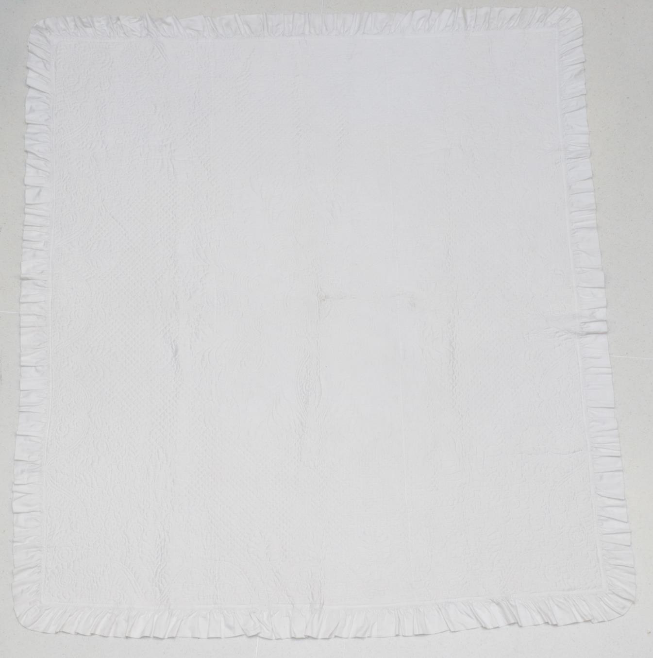 Lot 6033 - Late 19th Century White Cotton Quilt, finely worked with a large central flower head, on a...