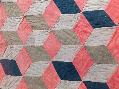 Lot 6042 - Early 19th Century Historic Donegal Patchwork Quilt, featuring a tumbling block pattern, quilted in