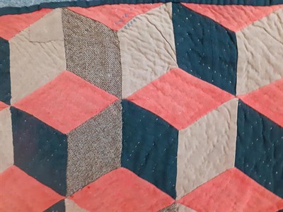 Lot 6042 - Early 19th Century Historic Donegal Patchwork Quilt, featuring a tumbling block pattern, quilted in
