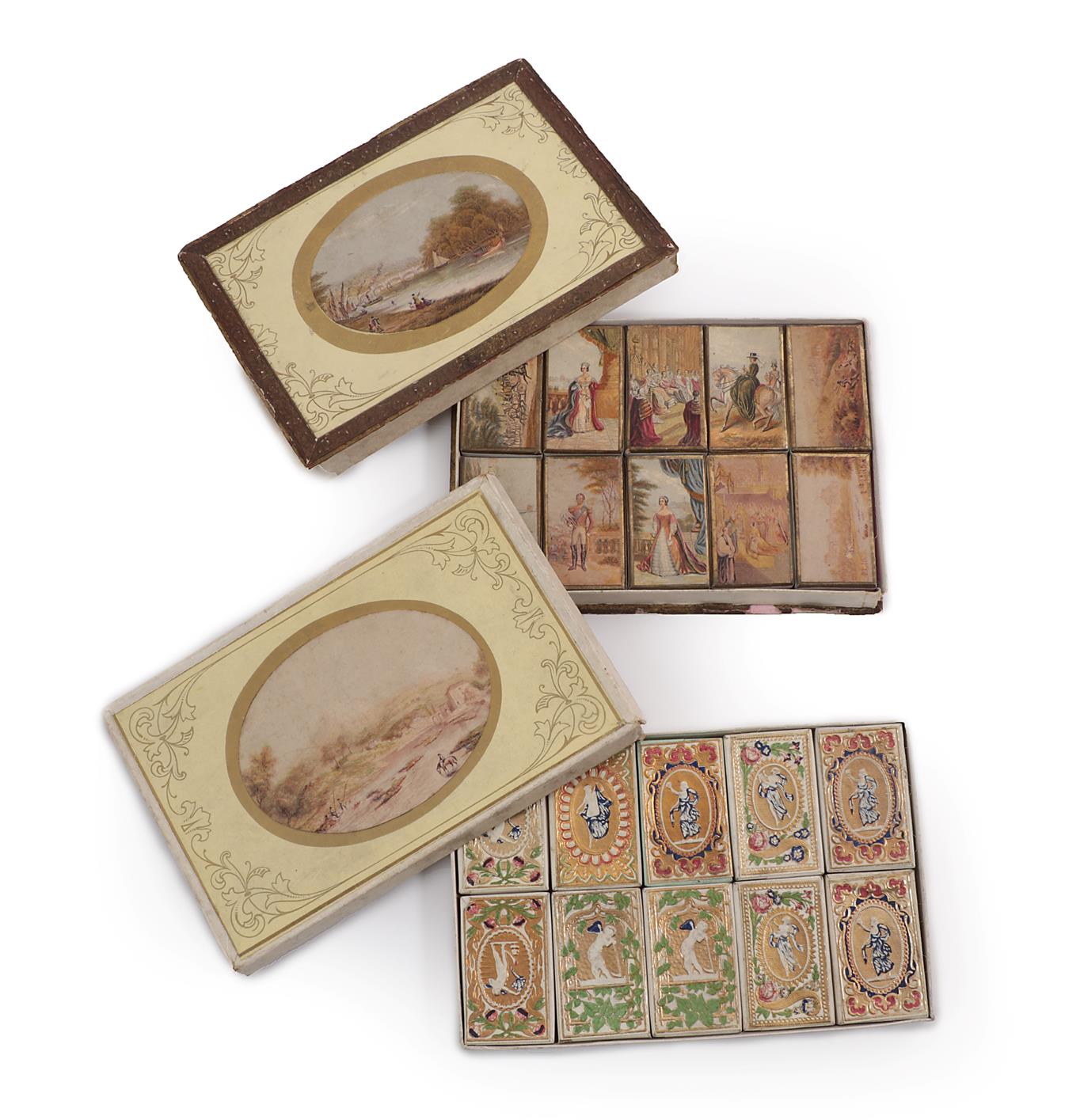 Lot 6049 - A Rare Complete Set of Ten Mid 19th Century Card Needle Boxes and Covers Bearing Baxter 'Regal Set'