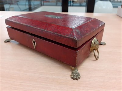 Lot 6050 - Late 19th Century Dark Red Leather Mounted Small Hinged Box and Cover, with brown stitched...