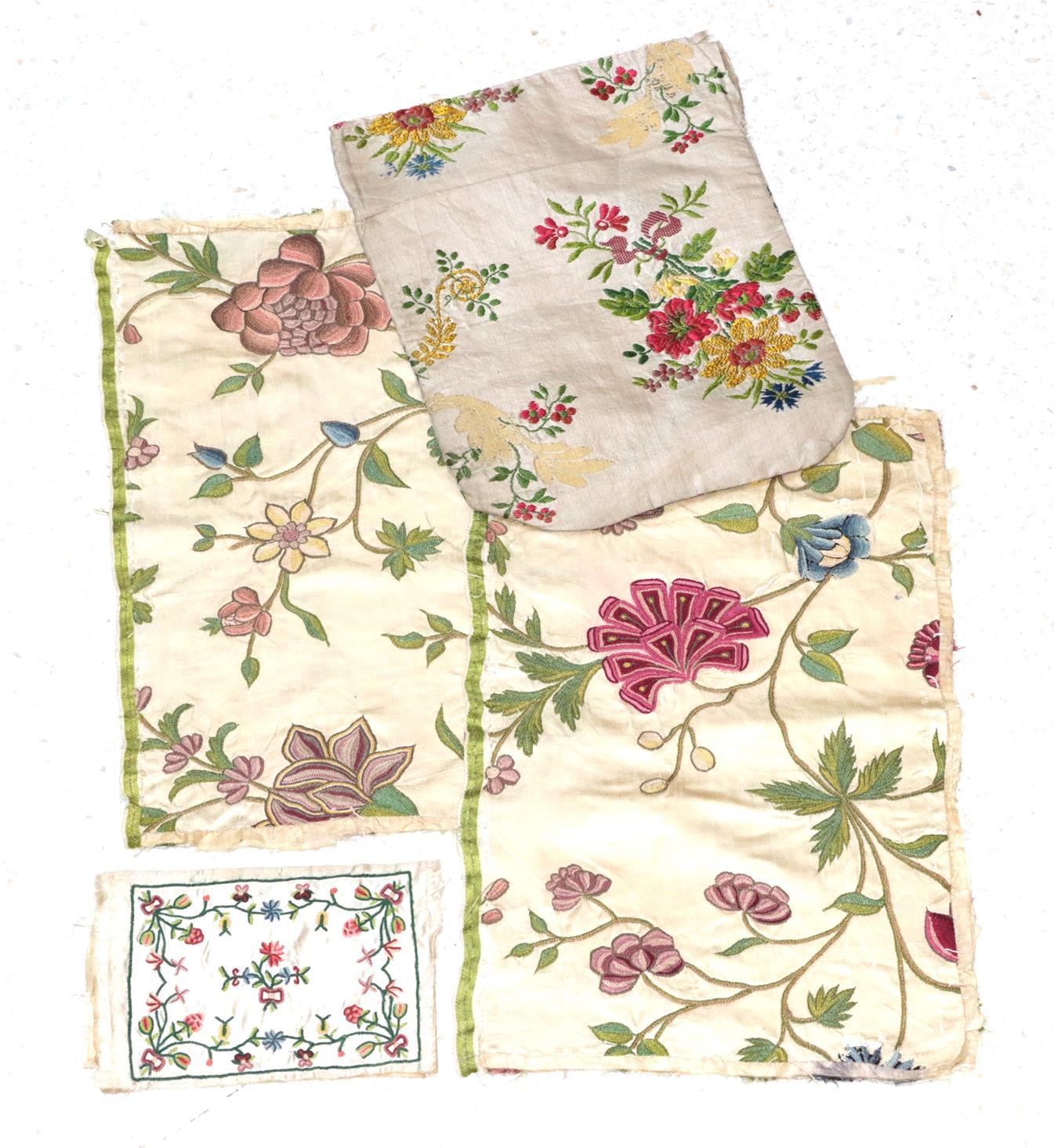 Lot 6054 - 18th Century Silk Fabric Fragments, comprising a cream silk possibly pocket book cover...