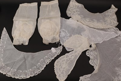 Lot 6056 - Pair of 19th Century White Cotton Muslin Engageantes with Ayrshire embroidery to the cuffs and...