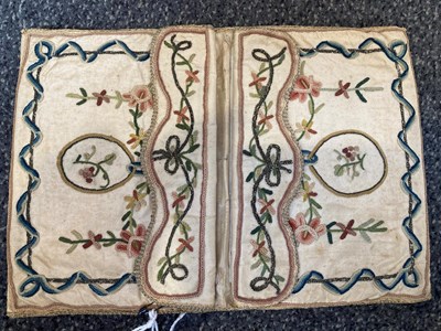 Lot 6060 - 18th Century Cream Silk Wallet/Pocket Book, embroidered with floral sprigs within a rectangular and