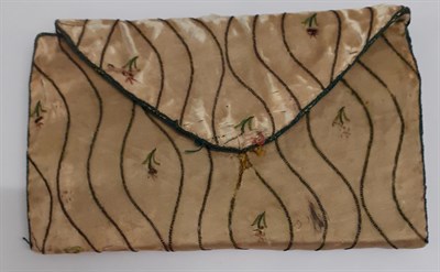 Lot 6062 - 18th Century Cream Silk Wallet/Pocket Book, woven with sinuous gilt threads to the outside and...