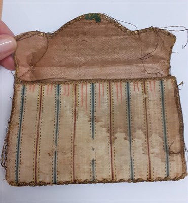 Lot 6062 - 18th Century Cream Silk Wallet/Pocket Book, woven with sinuous gilt threads to the outside and...