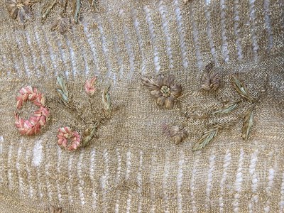 Lot 6071 - 18th Century Pineapple Fibre Knitted Workbag decorated with floral sprays to the front and back...
