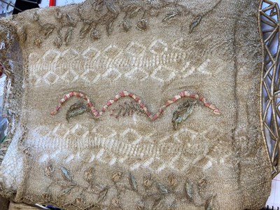 Lot 6072 - 18th Century Pineapple Fibre Knitted Workbag, woven with a diamond vertical design and...