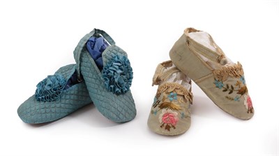 Lot 6075 - Pair of 19th Century Child's Silk Bootees, quilted blue silk rosettes to the front; a Pair of...