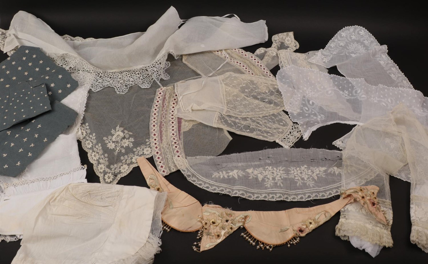 Lot 6078 - Assorted 19th Century and Later Costume Accessories and Embroideries, including a white cotton...