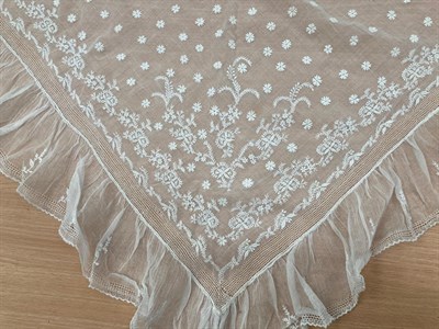 Lot 6086 - Assorted 18th Century and Later Embroidery and Lace, including a muslin panel hand worked with...