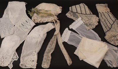Lot 6101 - Assorted 19th Century Costume Accessories, including a pair of white net lower sleeves with...