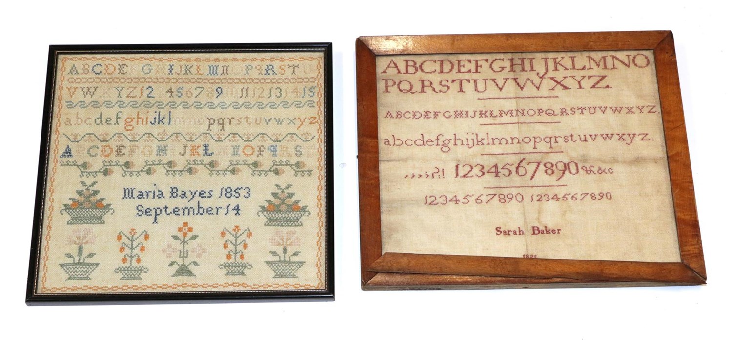 Lot 6102 - An Alphabet Sampler Worked by Maria Bayes, Dated September 14th 1853 worked in cross stitch,...