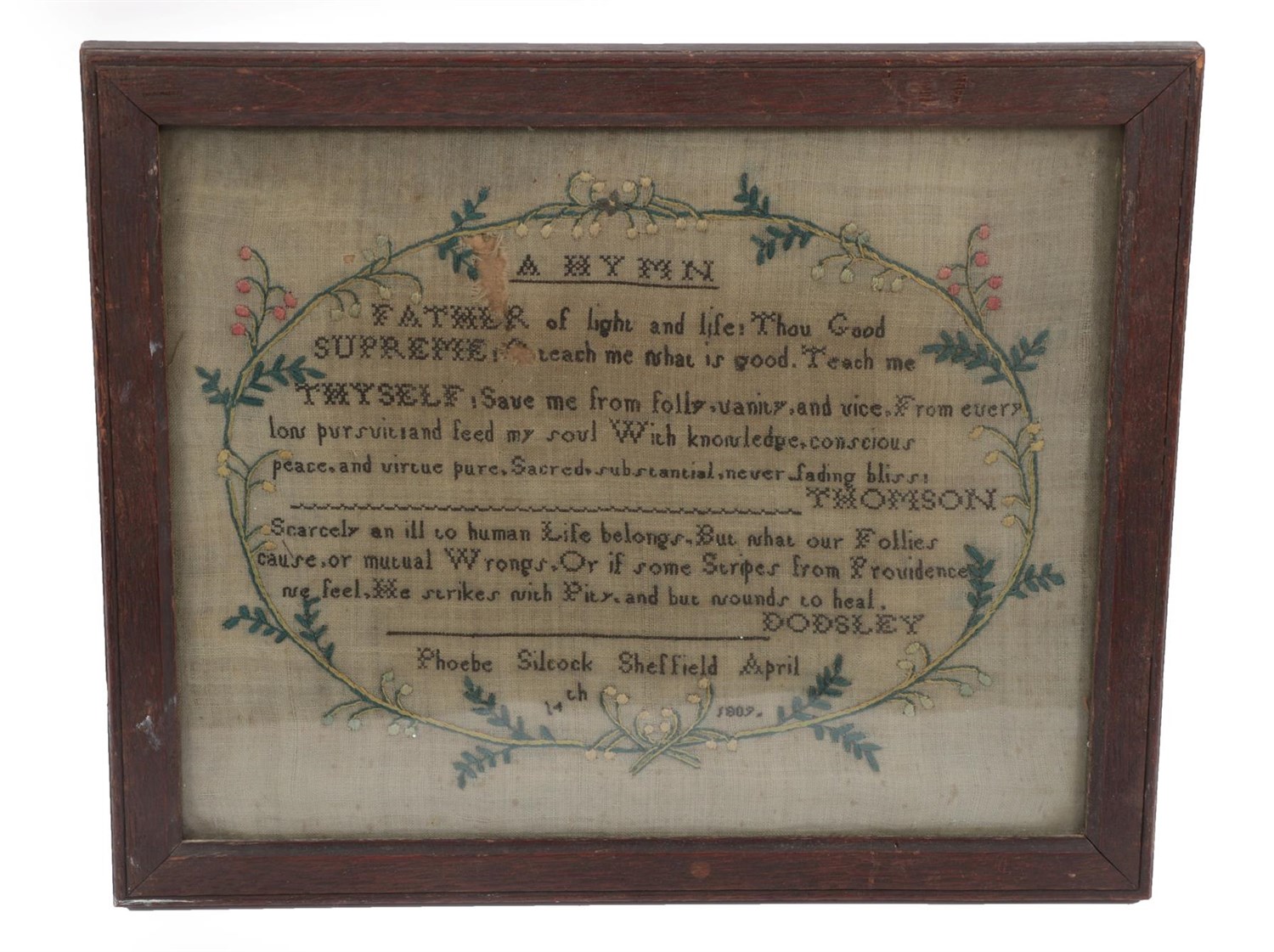 Lot 6105 - An Alphabet Sampler Worked by Mary Smyth, June 8th 1826, worked in coloured threads with...