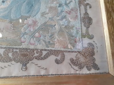 Lot 6107 - 19th Century Ecclesiastical Silk Embroidered Picture, worked on a cream silk ground depicting...