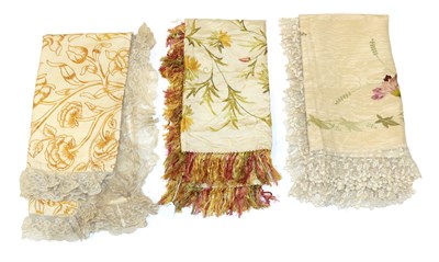 Lot 6108 - Early 20th Century Cream Silk Panel, embroidered overall with flowers in silk threads of yellow and