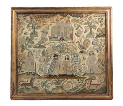 Lot 6110 - Late 17th Century Stumpwork Picture, incorporating various stitching styles including raised...