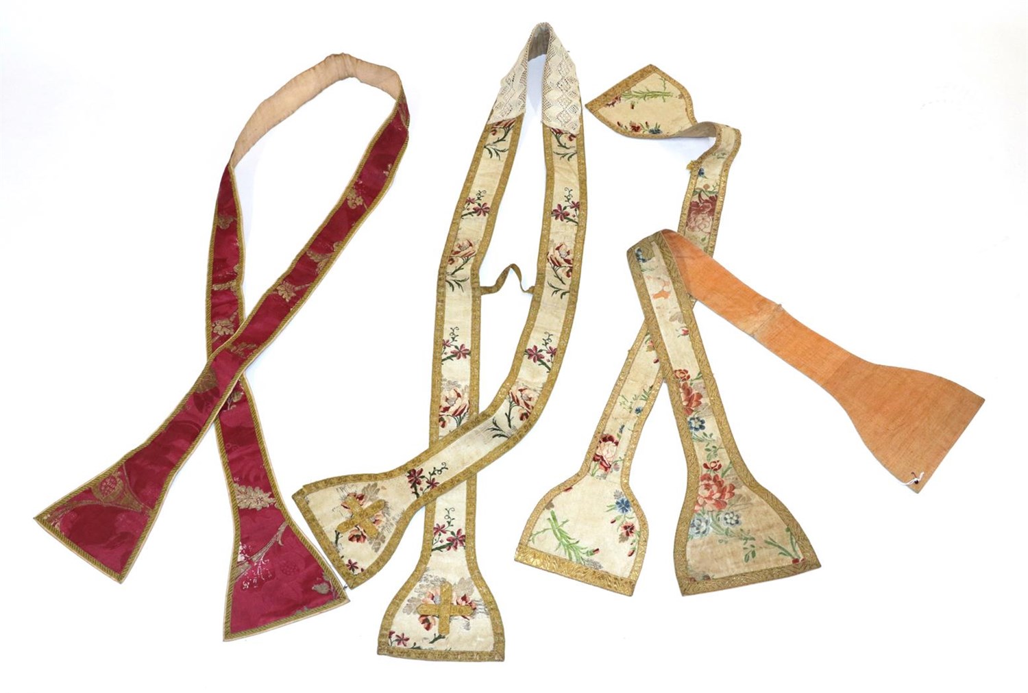Lot 6115 - Circa 18th Century French Ecclesiastical Maniples and Stoles, including two similar cream silk...