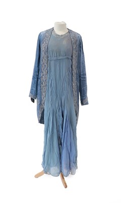 Lot 6122 - Circa 1920s Pale Blue Chiffon and Velvet Evening Outfit, comprising a sleeveless chiffon dress with