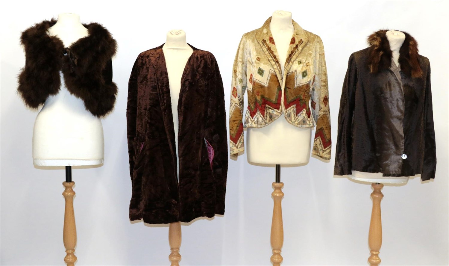 Lot 6126 - Circa 1920s/30s Evening Jackets, comprising Jay's London brown velvet capelet with pink silk lining
