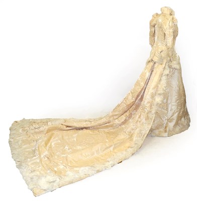 Lot 6128 - Circa 1891 Cream Silk Damask Wedding Outfit Belonging to Lady Wentworth, woven with oak leaves...