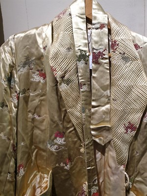 Lot 6132 - Early 20th Century Cream Silk Robe with drawn thread work, inserted lace panel to the reverse,...