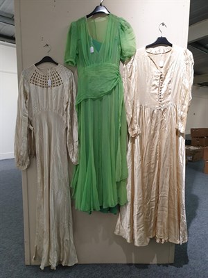 Lot 6133 - Assorted Circa 1920s/30s Costume, comprising a cream long sleeve silk wedding dress with v...
