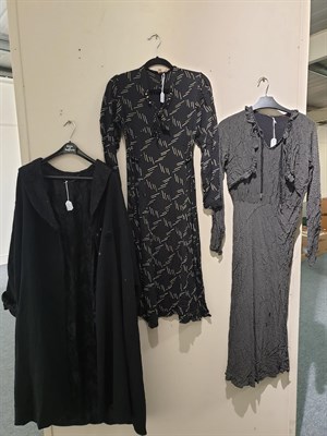 Lot 6134 - Circa 1930s Ladies' Day Wear, comprising a black wool single button coat, a silk and applied...