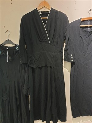 Lot 6135 - Assorted Circa 1930/40s Black Crepe Dresses, comprising a Marcos black dress with long sleeves,...