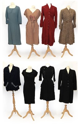 Lot 6136 - Assorted Circa 1930s/50s Crepe Dresses, comprising a Linda Leigh brown dress with capped...