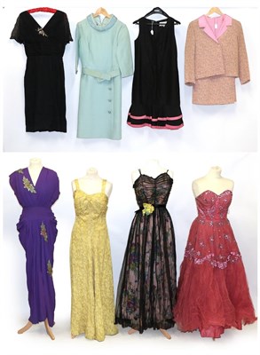 Lot 6145 - Assorted Circa 1940/60s Evening and Day Wear, comprising a Romney Model purple crepe full...