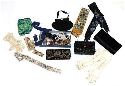 Lot 6154 - Assorted Early 20th Century and Later Costume Accessories, including cased set of buckles, bead...