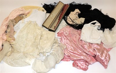 Lot 6164 - Assorted Costume, Lace etc, comprising two early 20th century white cotton baby capes with...
