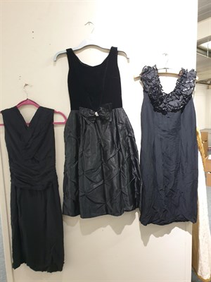 Lot 6175 - Assorted Circa 1960's Evening Wear, comprising a black short sleeved knee length dress with v neck